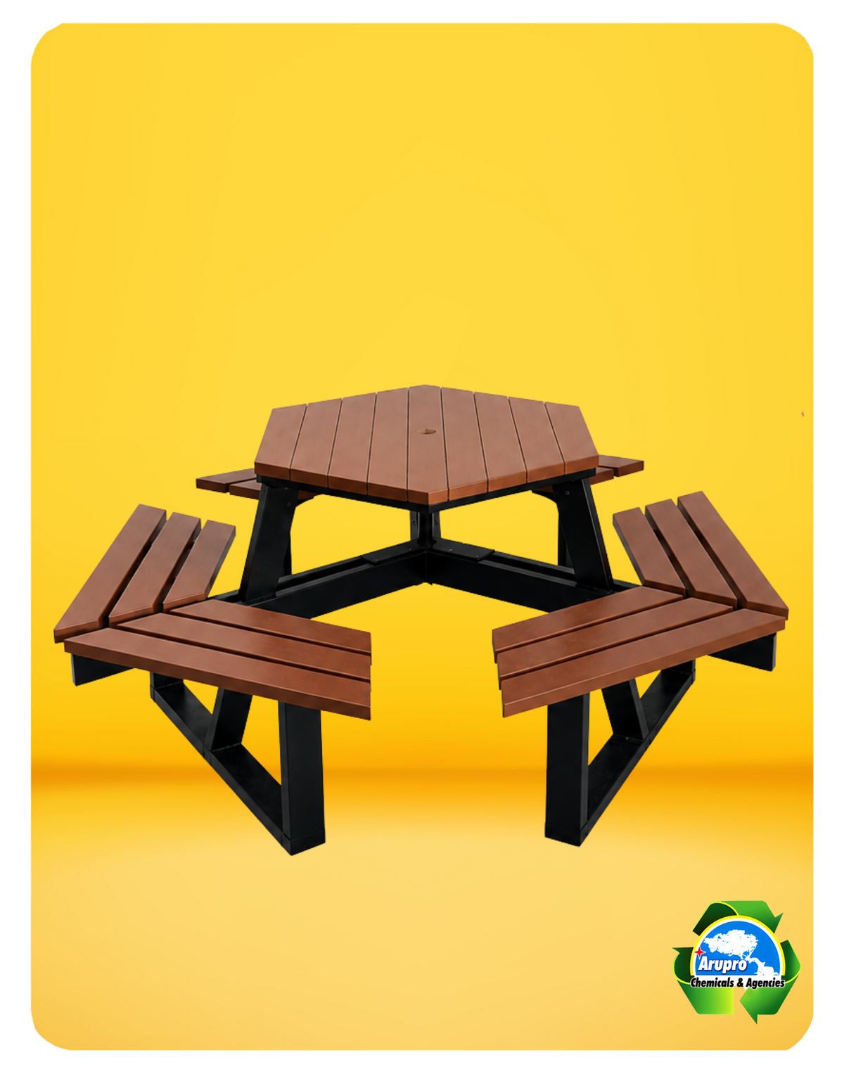 HEXAGONAL PICNIC TABLE WITH UMBRELLA