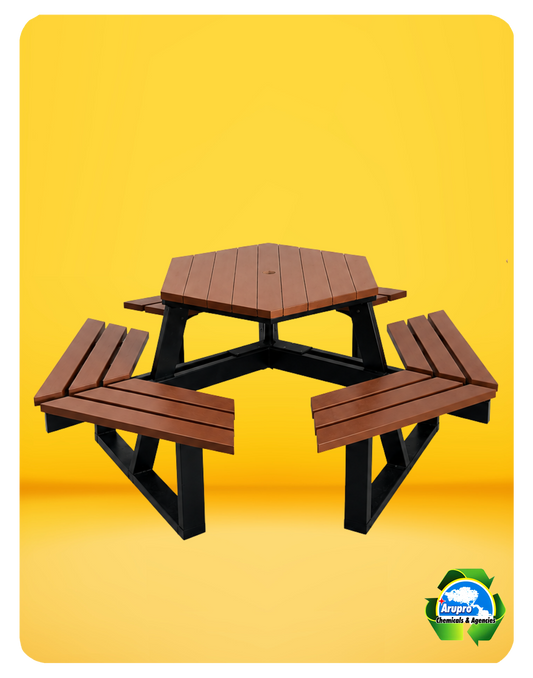HEXAGONAL PICNIC TABLE WITH UMBRELLA
