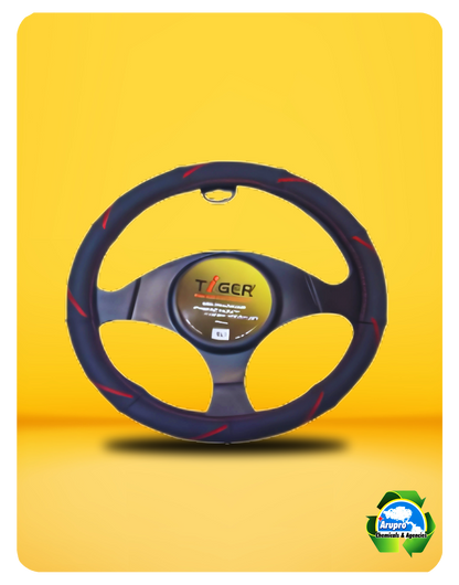 ARUPRO - STEERING WHEEL COVER BLACK WITH RED STITCHING MATERIAL