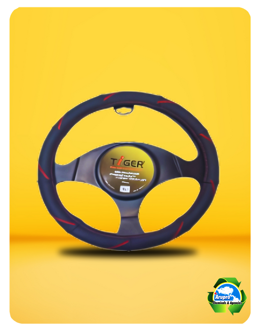 ARUPRO - STEERING WHEEL COVER BLACK WITH RED STITCHING MATERIAL