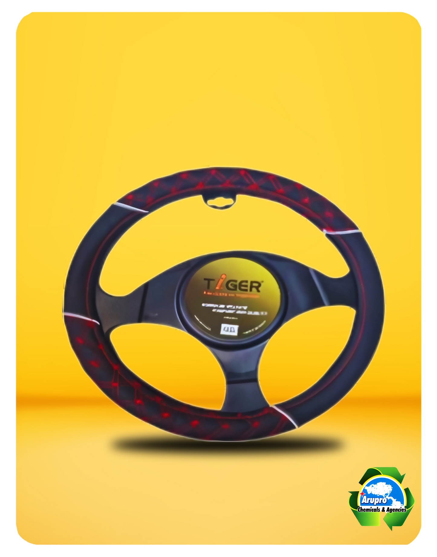 ARUPRO - STEERING WHEEL COVER BLACK WITH RED STITCHING SYNTHETIC