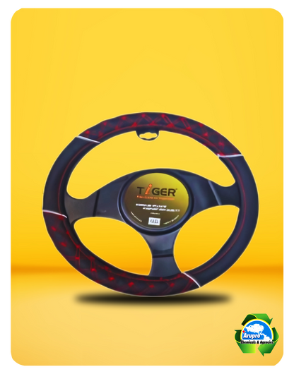 ARUPRO - STEERING WHEEL COVER BLACK WITH RED STITCHING SYNTHETIC