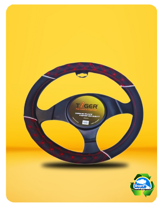 ARUPRO - STEERING WHEEL COVER BLACK WITH RED STITCHING SYNTHETIC