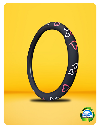 ARUPRO - STEERING WHEEL COVER BLACK WITH HEARTS SYSNTHETIC