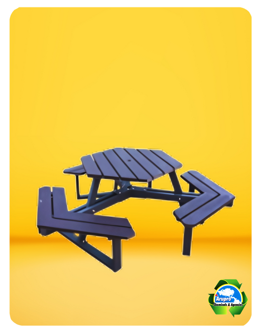 HEXAGONAL PICNIC TABLE WITH ATTACHED BENCHES